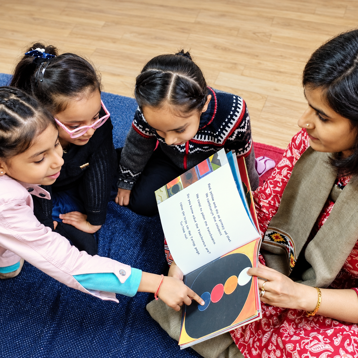 Children Exploring a Book Together-2 Storyteller Rohini Vij exploring books with children at nutspace