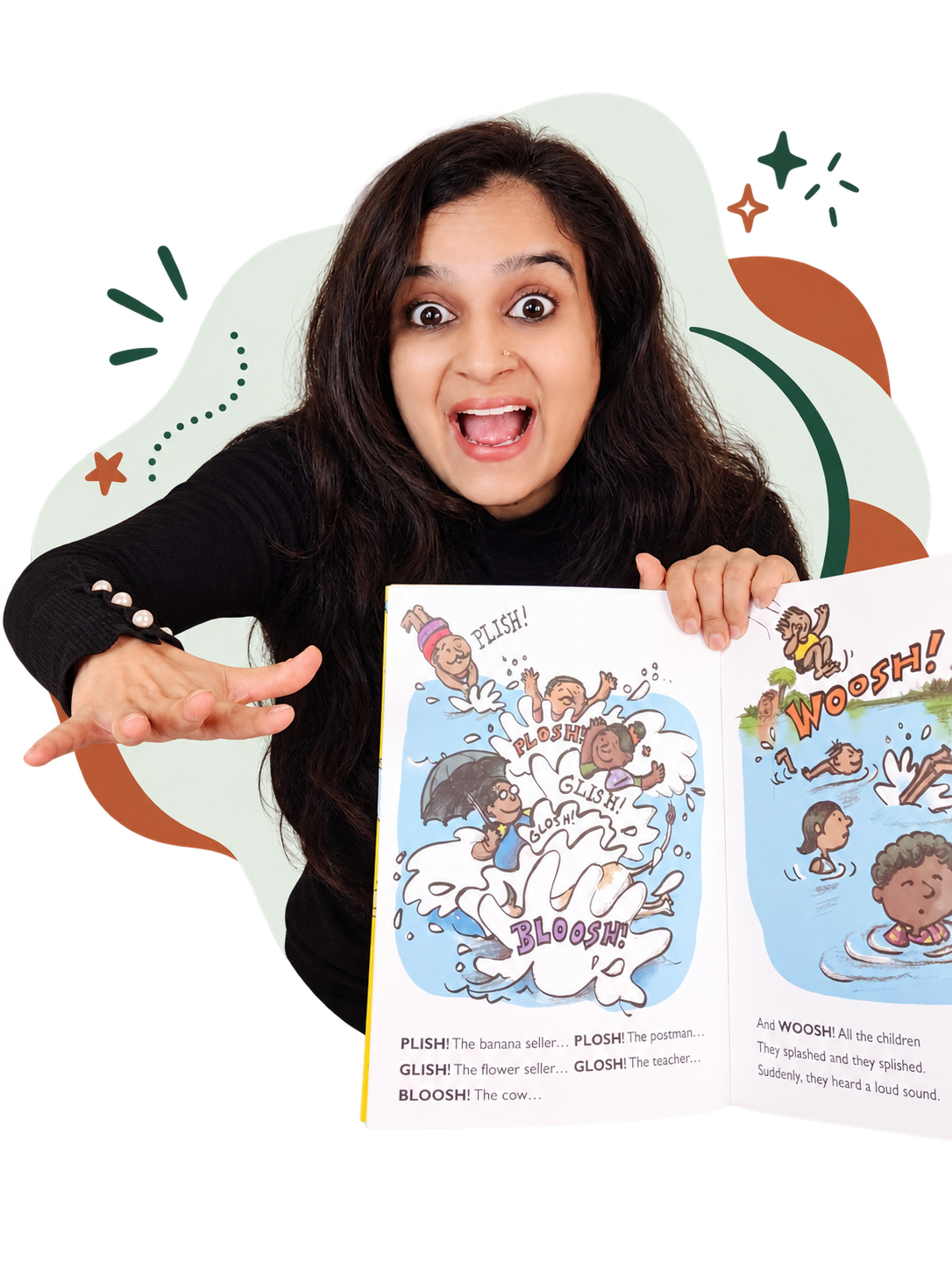 Rohini’s Illustrated Storytelling Portrait Melboure based Storyteller reading aloud a story book