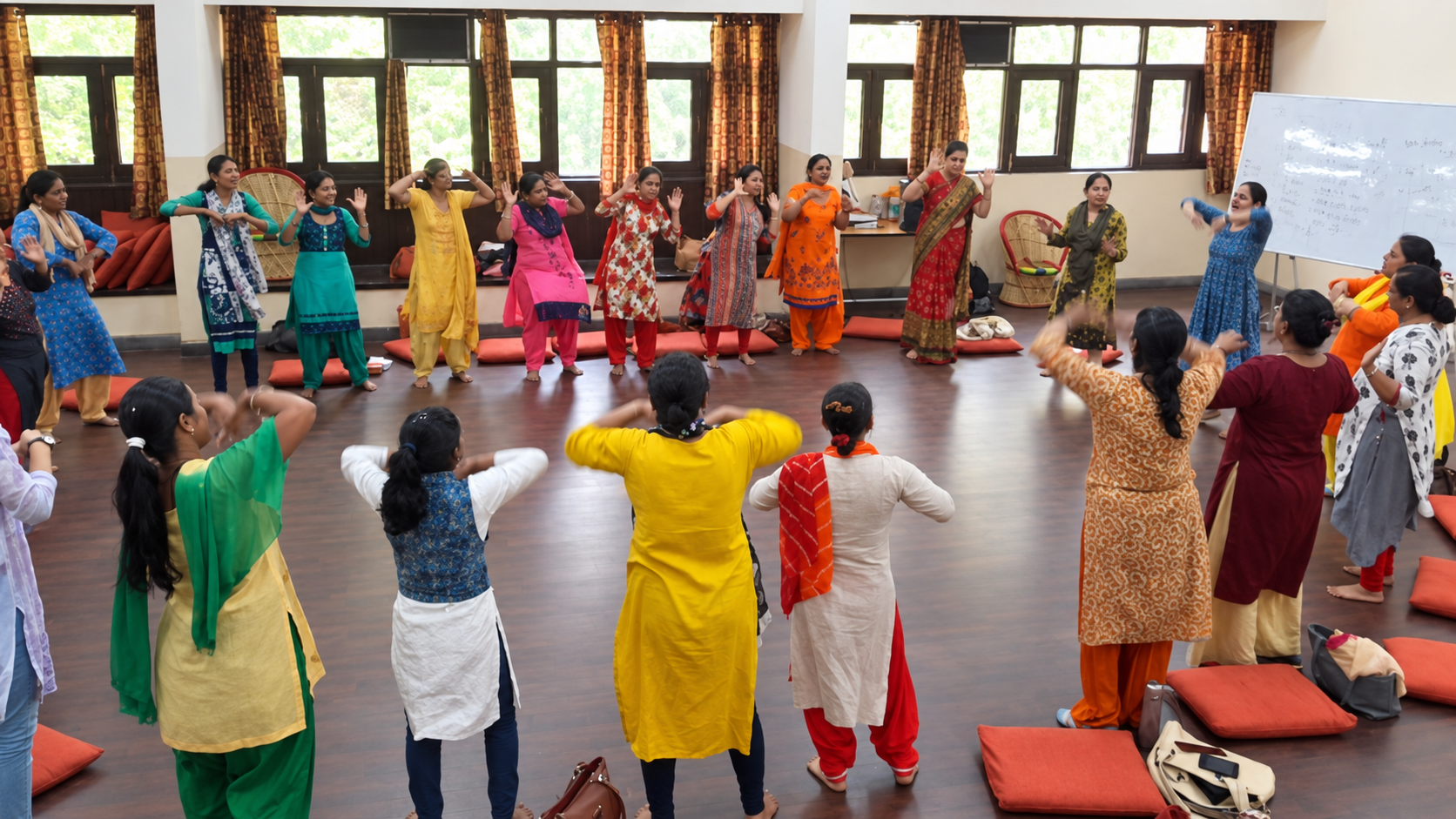Women’s movement workshop circle Educator and Trainer Rohini Vij training school teachers